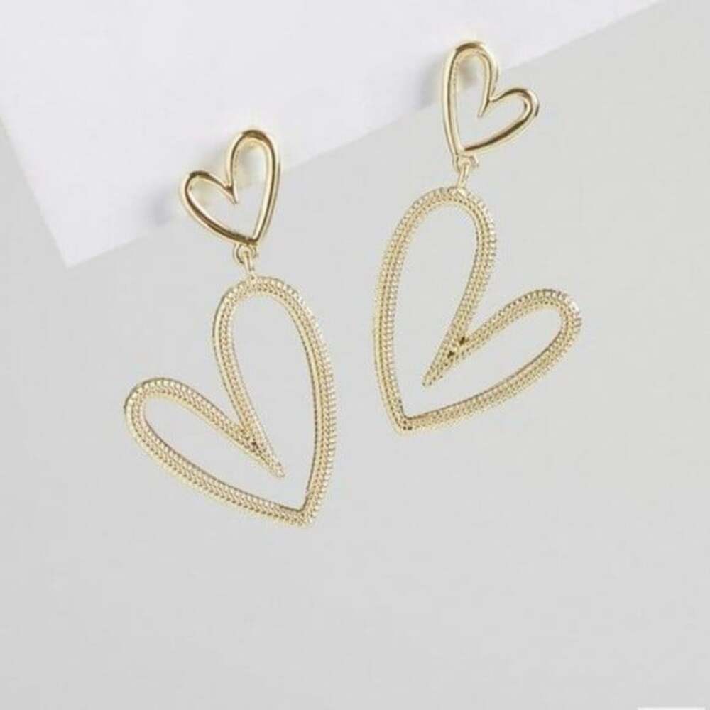 Torrid Gold Double Heart Linear Drop Dangle Earrings NEW